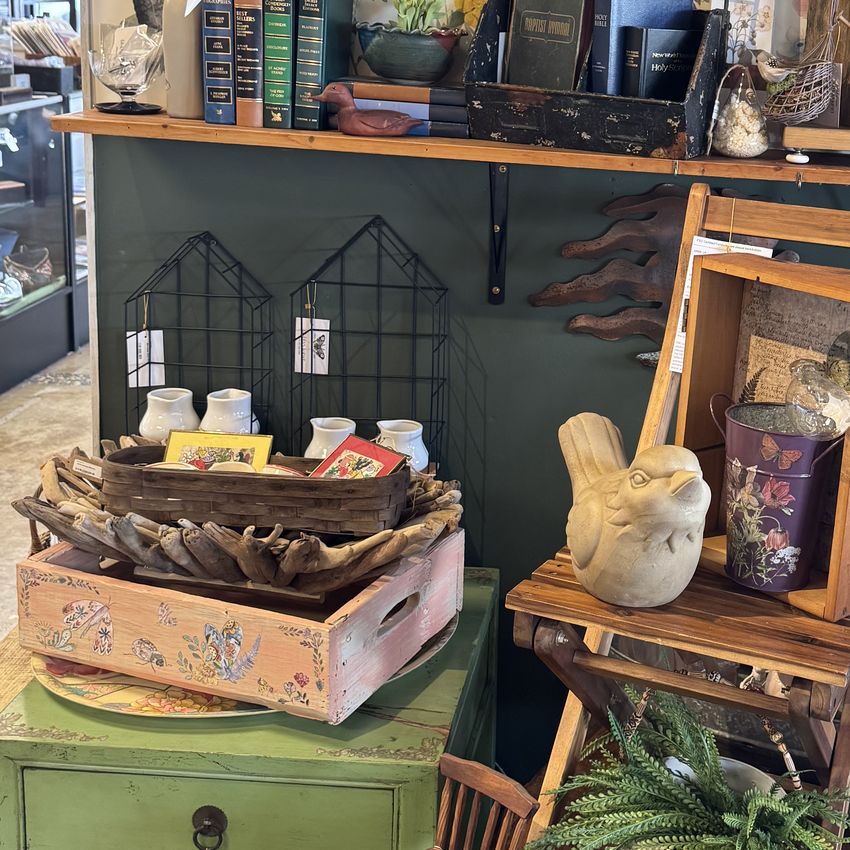A curated vintage vignette at the booth